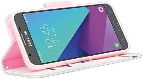 Galaxy J3 Luna Pro Case, Galaxy J3 Prime Case, J3 Eclipse, Galaxy J3 Emerge, Amp Prime 2, Express Prime 2, Sol 2, J3 2017, J3 Mission [Kickstand] Leather Wallet Case ID&Credit Card Slot, Lotus Flower