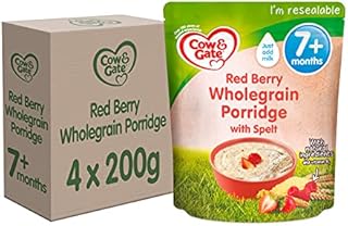 Cow & Gate Red Berry Wholegrain Porridge Baby Food Cereal, 7+ Months, 200g (Pack of 4)