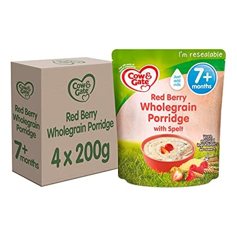 Cow & Gate Red Berry Wholegrain Porridge Baby Food Cereal, 7+ Months, 200g (Pack of 4) Cover