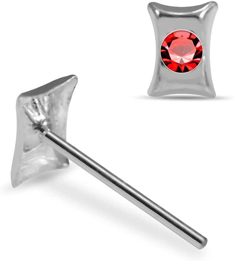 Crystal Stone Bow Shape Design 22 Gauge 925 Sterling Silver Straight Nose Pin - Nose Stud - Tiny Nose Ring - Nose Piercing Body Jewelry