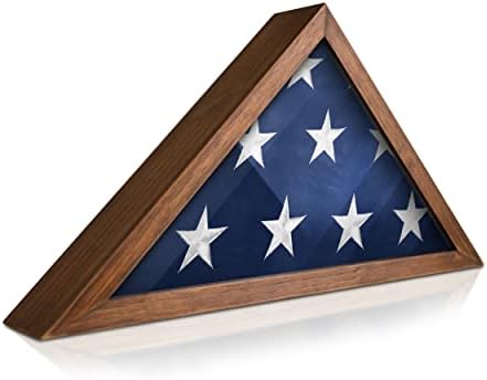 HBCY Creations Flag Display Case for 5' x 9.5' American Veteran Burial Flag Solid Wood Rustic Brown Frame with Glass Front with Wall Mount or Standing Display, Flag Box for Burial Flag