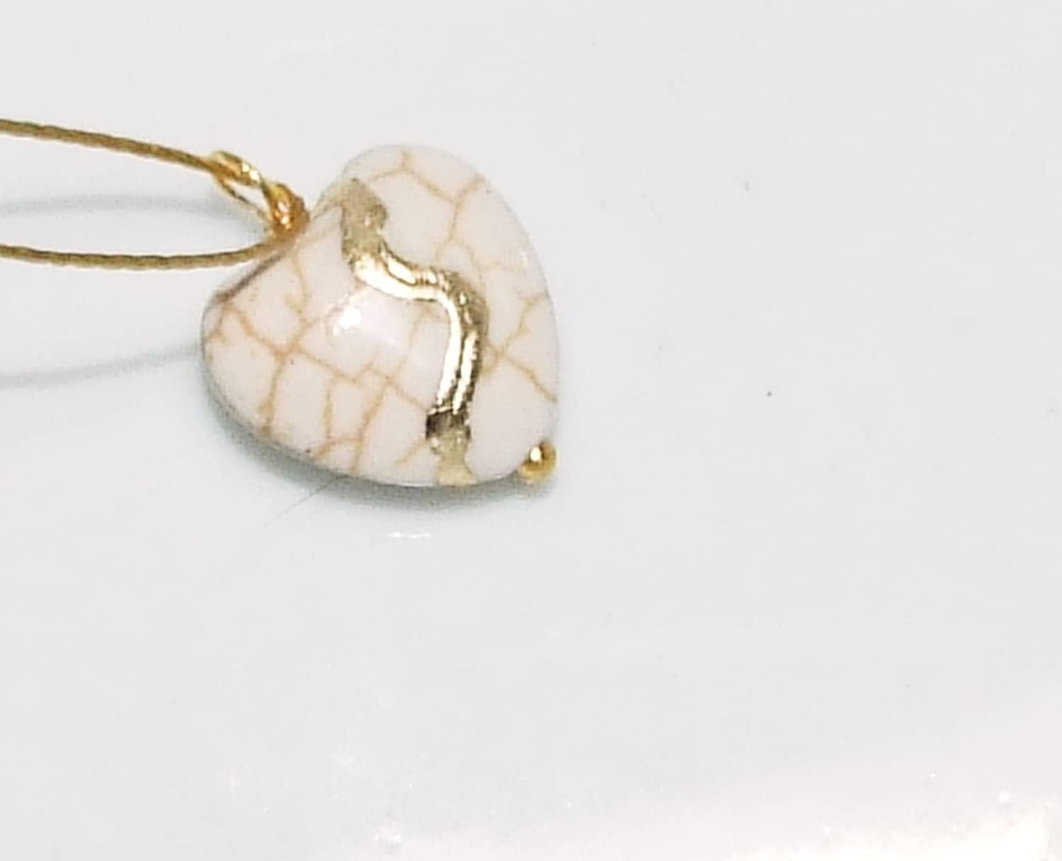 Petite Kintsugi 5/8" White Howlite Broken Heart Mended with 23k Y Gold, Cord Necklace