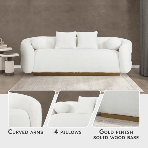 Image of Lexicon Sofa Couch Cloud Sofa with 4 Accent Pillows, Sherpa Sofa Couches for Living Room /Waiting Room /Office /Apartment, 92.5 inch Sofa, White