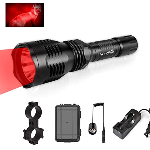 WINDFIRE WF-802 Tactical Red Flashlight Waterproof 350 Lumens 250 Yard Long Range Throwing LED Predator Light Coyote Hog Hunting with Pressure Switch & 1“ Scope Mount