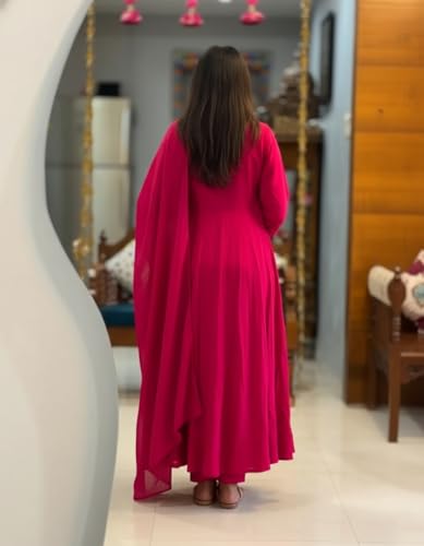 Image of ANNI Designer Women Viscose Embroidered Anarkali Kurta with Palazzo and Dupatta | Ladies Kurta Palazzo Dupatta Set | Ethnic Wear Indian Traditional Clothing for Women