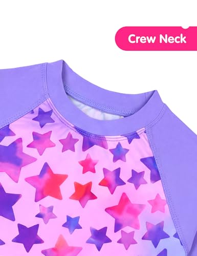 Image of Girls Swimsuit Colorful Short Sleeve Bathing Suits UPF 50+ Rash Guard Set Two Piece Summer Swimwear