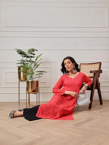 Image of Ada Hand Embroidered Lucknowi Chikankari Viscose Georgette Kurta Kurti for Women A411185