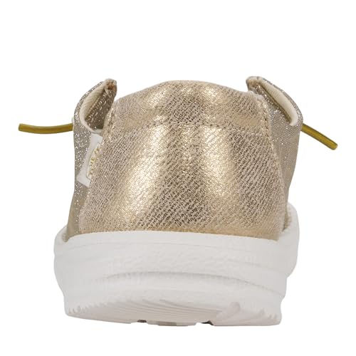 Image of HEYDUDE Girl's Youth Wendy Metallic Sparkle Slip On Loafer | Glitter Upper | Stretch Elastic Laces, Removable Foam Insole, Lightweight Flexible Outsole, Breathable Interior, Easy On System, Secure Fit