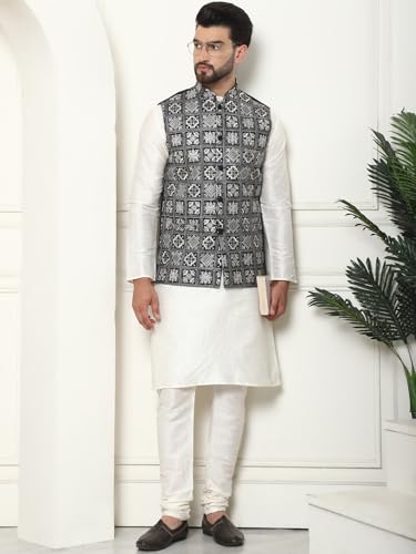 Image of SOJANYA (Since 1958 Men's Silk Blend Kurta Pyjama with Embroidered Nehru Jacket