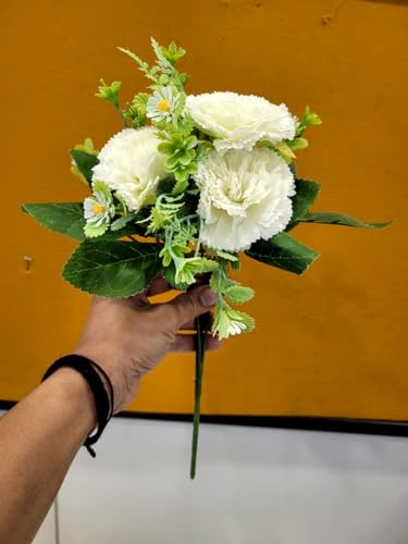 Image of SATYAM KRAFT 1 Bunch Carnation Flower Bunch for Gifting, Home Decor, Bedroom, Garden, Balcony,Table Top, Office Corner Decoration Diwali and Craft (White) (Small)