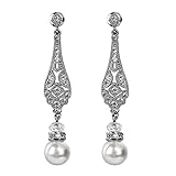 Vintage Art Deco Pearl Earrings - Vintage Pearl Dangle Earrings Pearl Wedding Earrings for Brides...