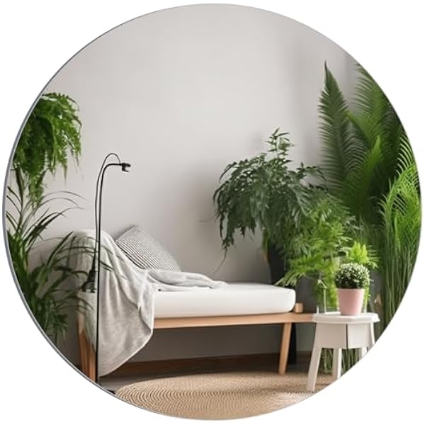 TSKDKIT Okrągłe lustro ścienne, 50 cm, samoprzylepne, szklane lustro HD, dekoracyjne lustro ścienne, bez ramy, dla gości, toalety, łazienki, garderoby, salonu itp
