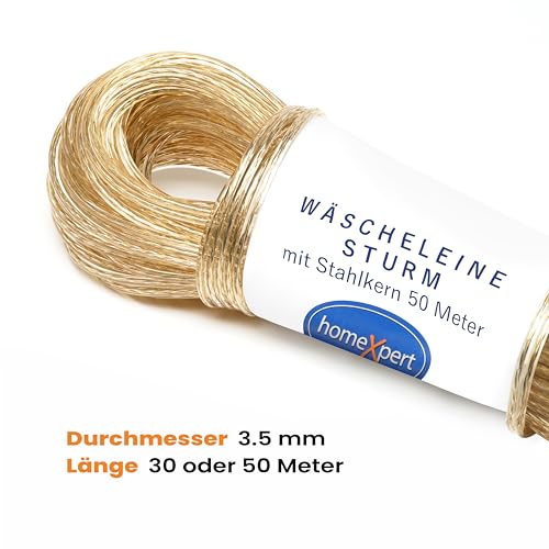 homeXpert Wäscheseil/Wäscheleine extra stark 40m mit Vollstahleinlage 2,7 mm transparent ummantelt, Wäscheleine mit stahlkern, Ersatzleine für Wäschespinne, Garten, Outdoor, Camping, Reisen und Balkon