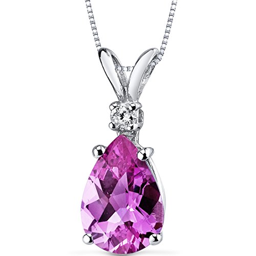 PEORA 14K White Gold Created Pink Sapphire and Genuine Diamond