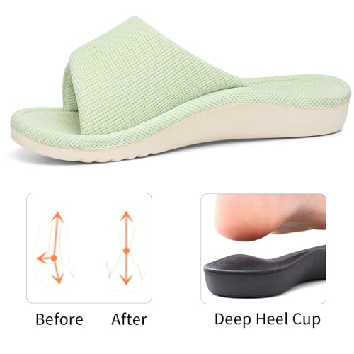 Image of shevalues Summer House Slippers for Women with Arch Support Breathable Waffle Cotton Indoor Slippers Slip on Open Toe Home Shoes