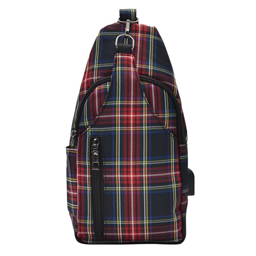 Nupouch Mochila tiracolo antifurto, carregamento USB, leve para viagens, caminhadas, todos os dias, tartã vermelho clássico, regular