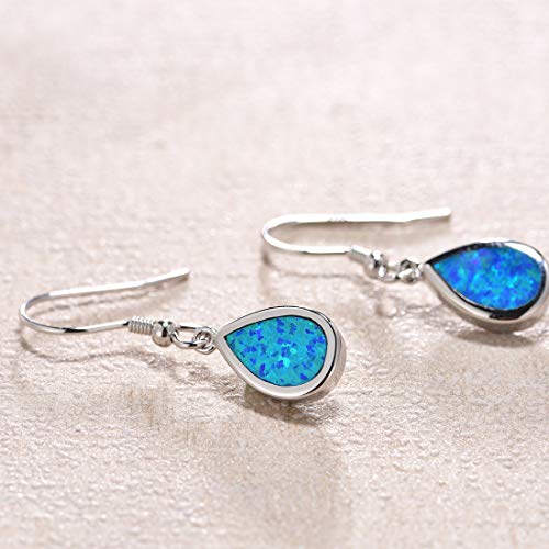 October Birthstone Earrings Fancime Sterling Silver Blue Opal Teardrop Dangle Earrings Dainty Pear Shaped Hook Earrings Opal Fine Jewelry For Women Girls #TOP2