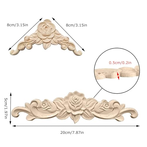 Hezhou 6 Pcs Holzornamente für Möbel Vintage Holzornament Holz Oramente Zierleisten Holzornamente Ecke Holzschnitzerei Applique Ornament Holz Skulptur Corner Holzornamentes (Rose Schnitzerei)