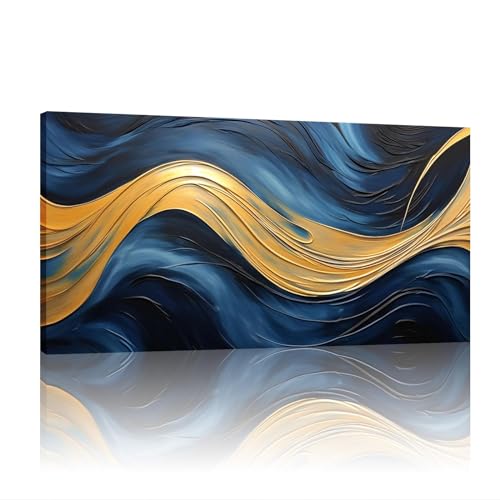 Décoration murale en marbre bleu JGGXHM : tableau abstrait moderne 25x50cm cadre interne