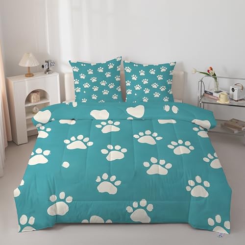 Funda nórdica de 200 x 220 cm, diseño de huellas de animales, suave y transpirable, edredón para cama de matrimonio, microfibra, sin funda de almohada, lavable, para 4 estaciones con 2 fundas de
