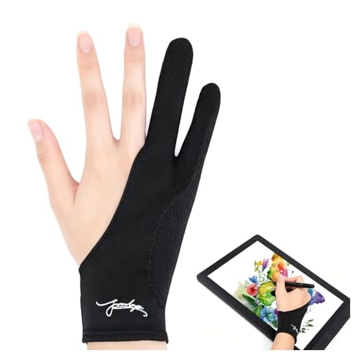 Joinliyu Digital Drawing Glove 3-Layer Palm Rejection(Medium,Black) Two-Finger Artist Glove for Graphics Drawing Tablet,Monitor,Sketching,ipad,Paper,Fits for Right and Left Hand