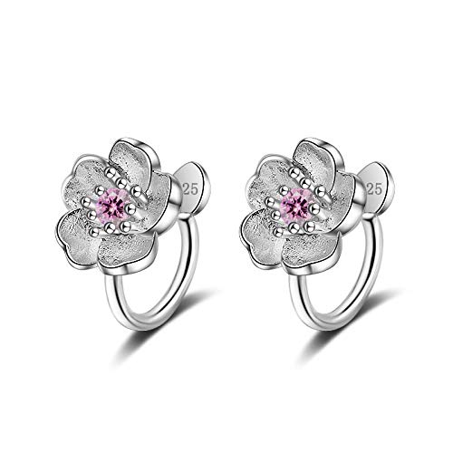 Boucles d'oreilles fleur de cerisier rose bijoux argent 925 pour fille
