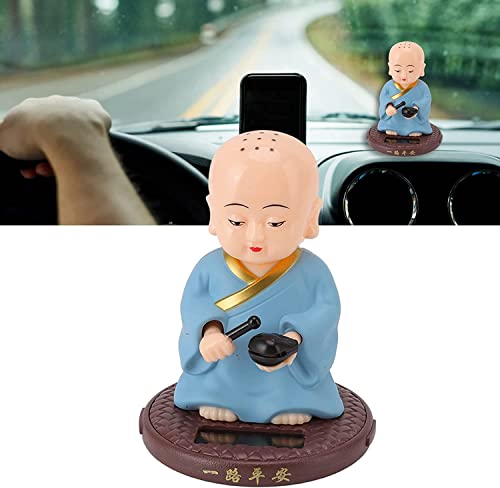 Image of AUGEN Small Buddhist Monk Solar Ornaments, Automatic Nodding Lucky Meaning Light Energy Sensing Eco Friendly Solar Buddhist Monk Statue Decoration for Home Car Dashboard (Pack of 1)(C, Blue)