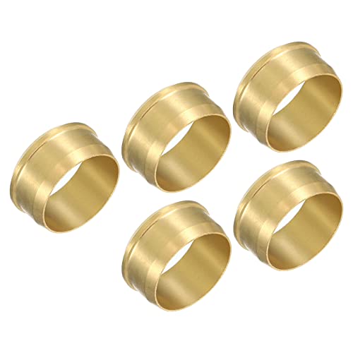 PATIKIL 16mm Tube OD Brass Compression Sleeves Ferrules 5 Pack Brass Compression Fitting Assortment Kit, Gold Tone