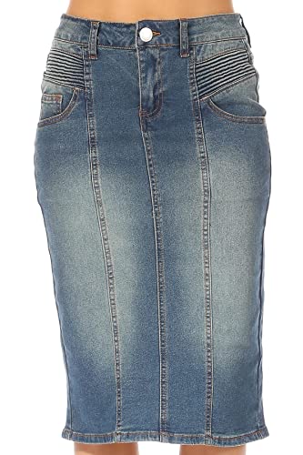 Fashion2Love Women's Juniors/Plus Size Middle - Length Stretch Denim Pencil Skirt (79010)4