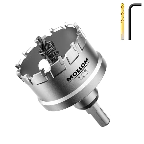 Mollom 2-1/4" (57mm) Heavy Duty Carbide Hole Saw with 2 Pilot Bits