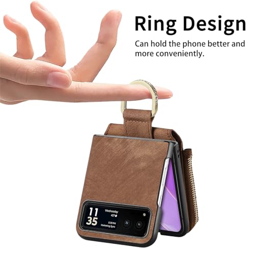 COQUE Shell Motorola Razr 40 Protective Cover,Magnetic Folding Zipper Wallet Card Slot Mobile Phone Leather Case for Motorola Razr 40-Brown - Image 3