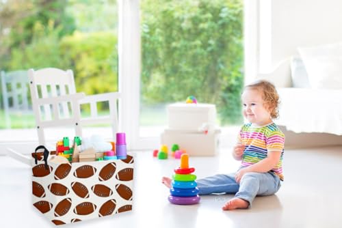 Image of Rectangular Football Basket,Kids Baskets for Kids.Waterproof PE Coating Cute Bins with Handles.Boys Basket,Toys Box,Books Baskets,Gifts Box. (Rugby)
