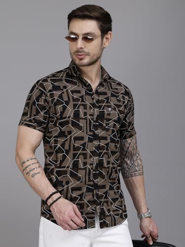 Image of Majestic Man Slim Fit Floral Printed Pure Cotton Casual Half Sleeve Shirt