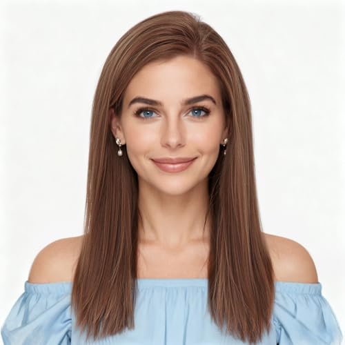 Image of KKU 16 Inch Human Hair Wig Real Hair Wigs for Women C Side Lace Wig Perfect Style for Any Occasion Brown