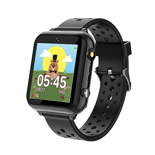 Retysaz Kinder Smart Watch 24 Spiel 10-Geschichten Smart Watch für Kind Schrittzähler Telefon Smartwatches für Kinder Große Geschenke für Mädchen Jungen (Schwarz-M1