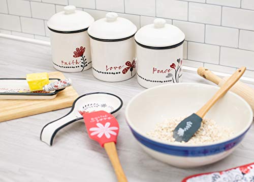 Divinity Boutique Peace Red Floral Scribbles 5.5 X 7.5 Stoneware Decorative Tabletop Organizer Jar Canister #TOP1