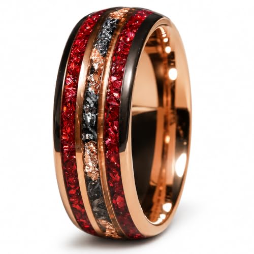 Risty Olivo Rose Gold Tungsten Ruby & Meteorite Band