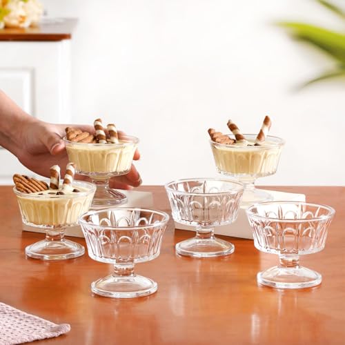 Image of Nestasia Transparent Glass Bowl Set of 6 for Ice Cream (120ml Each) - Ribbed Dessert Bowls for Sundae, Sweets & Pudding | Food Safe & Heat Resistant - Perfect for Gifting