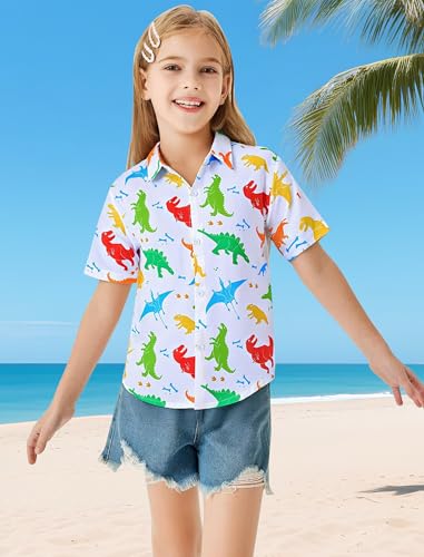 Image of Hawaiian Shirt for Boys Button Down Wrinkle Free Shirt Short Sleeve Funny Beach Casual Summer Print Top for Kids 4-15 Years