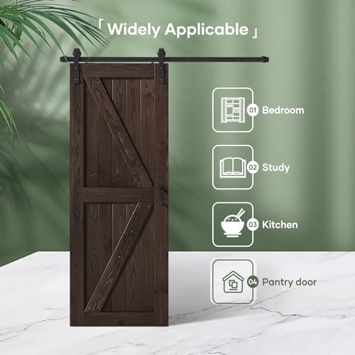 Image of FREDBECK 30 x 80 Wood Barn Door Brown with Hardware,K-Frame,Interior Door
