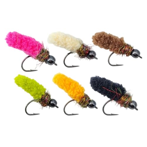 Menolana 6 Pieces Fly Fishing Lures Nymphs Realistic Outdoor Baits with Carry Case for Snapper Sunfish Salmon Panfish Fishing Supplies
