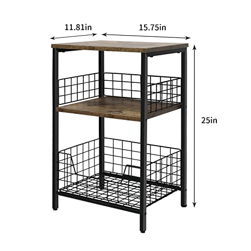 X-Cosrack End Table, 3-Tier Side Table Nightstand For Living Room Bedroom Kitchen Office,Small Table For Small Spaces,Set Of 2(Brown & Black) #TOP2