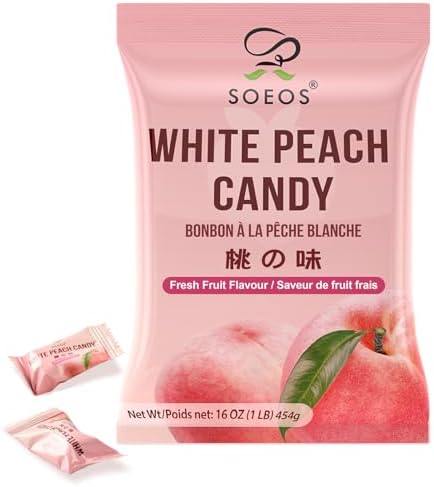 Soeos White Peach Hard Candy, Individually Wrapped Gourmet Fruit Drops - Refreshing Sweet Peach Flavor for Candy Dishes, Office Snacks, and Party Favors (16 OZ (453g))