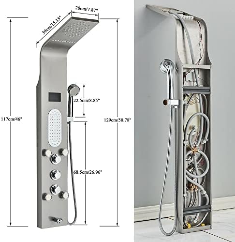 Sistema de Torre de Panel de Ducha de Acero Inoxidable con LED, Resistente al Agua y Rociador de Masaje en Cascada - Níquel Cepillado 8025, Dorado Cepillado 8004 miniatura 2