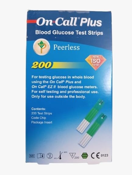 On Call Plus Blood Glucose Test Strips 200 Strips Ref : G133-119 Original Quality glucometer strip