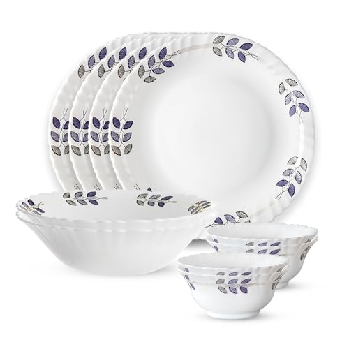 Image of Larah by Borosil Fluted Series Floret Opalware Dinner Set | 10 Piece for Family of 4 | Microwave & Dishwasher Safe | Bone-Ash Free | Crockery Set for Dining & Gifting | Plates & Bowls | White