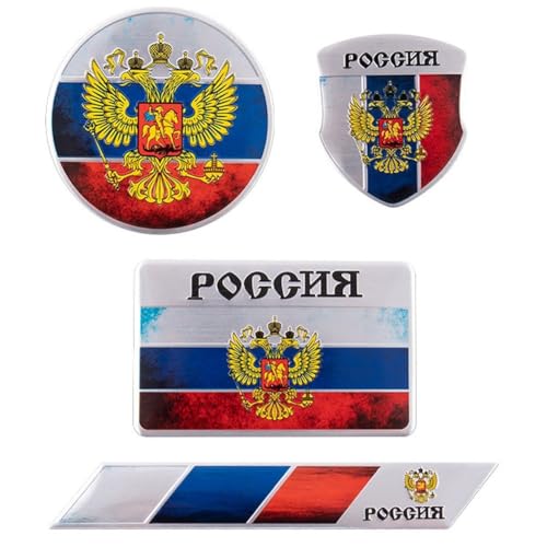 Tsffae Insignia De Coche con Emblema De Rusia De Aluminio 3D, 4 Unidades, Pegatina De Auto con Bandera Nacional Rusa para Maletero, Carrocería, Ventana Lateral, Duradera Y Elegante, Decoración del