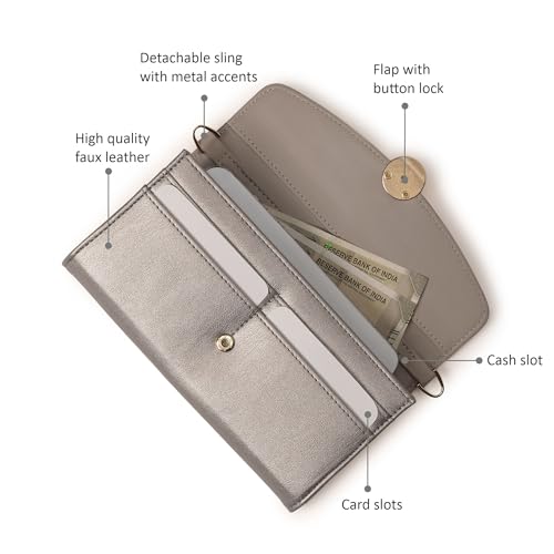 Image of Fastrack Women's Linklet Clutch | Detachable Chain, Card & Cash Slots, Magnetic Flap | Modern Evening Bag | 6 Months Warranty