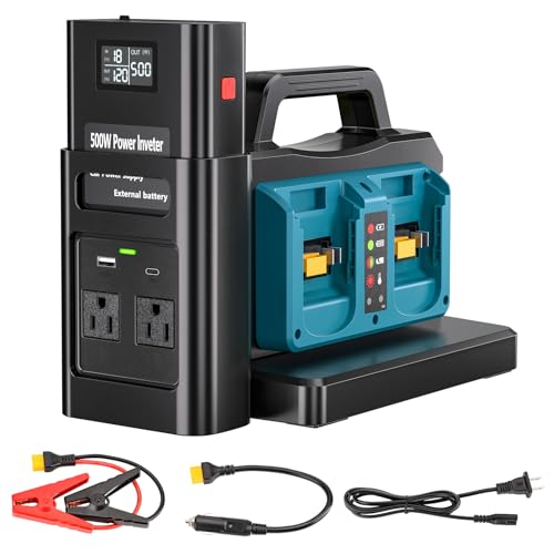 Image of Adisipsoarin 500W Pure Sine Wave Power Inverter for Makita 18V Battery, 4-Ports DC 18V to AC(2 Outlets) 120V Car Charger Plug Inverter Adapter Converter for Camping, Travel, Emergencies(Tool Only)