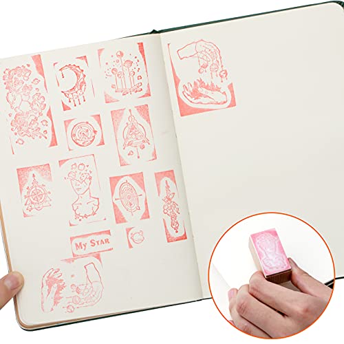 image for kiniza 12 Pieces Vintage Wooden Rubber Stamps, Universe & Galaxy Decor